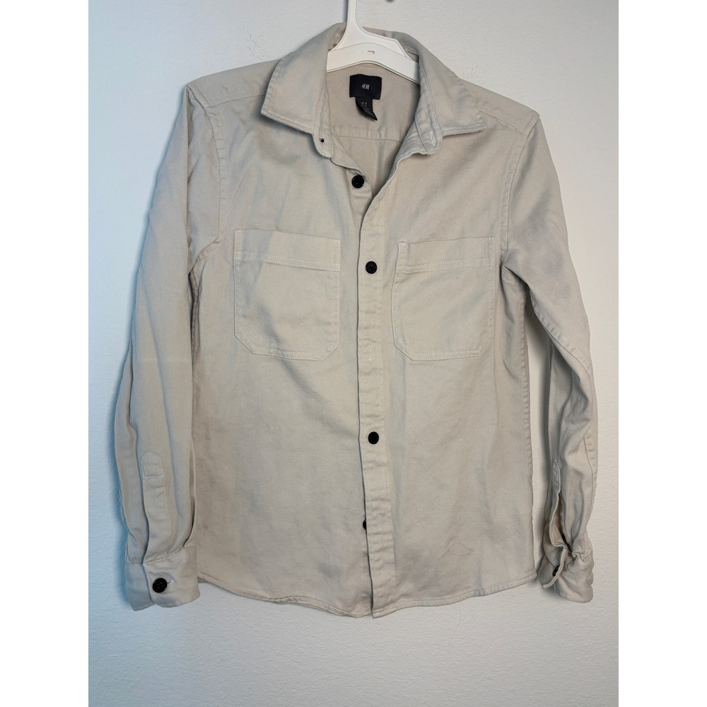 HM Mens XS Beige Twill Long Sleeve Button Up‎ Utility Shirt Two Pocket Overshirt